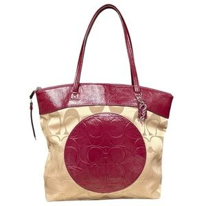 Coach Laura Tote KhakiBerry Style F18335 Signature Jacquard Print Patent Leather